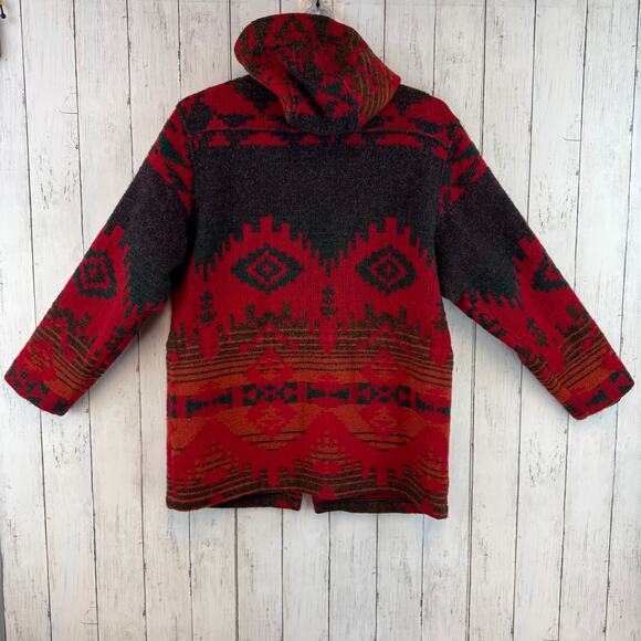 VTG Woolrich Red Black Aztec Navajo Jacket Southwest Ranch Blanket Size Large - Picture 9 of 16